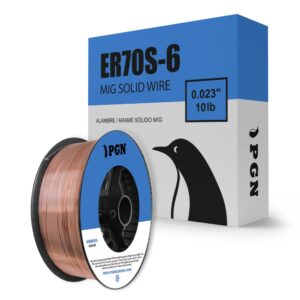 pgn solid mig welding wire - er70s-6-0.023 inch - 10 pound spool - mild steel mig wire with low splatter and high levels of deoxidizers - for all position gas welding