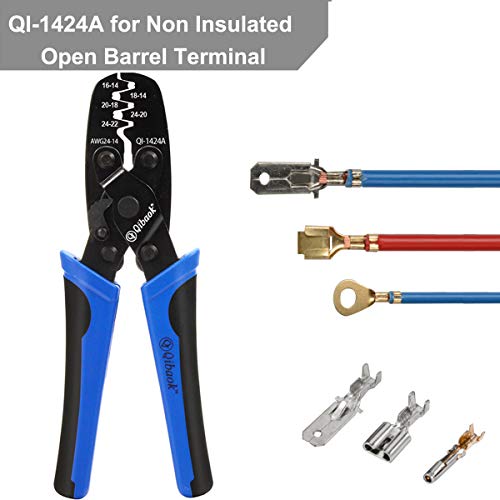 Qibaok Open Barrel Terminal Crimper Plier Tool for Molex Style DELPHI AMP TYCO Crimping Terminals 24-14 AWG