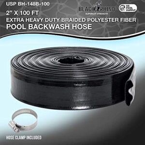 U.S. Pool Supply Black Rhino 2" x 100' Pool Backwash Hose with Hose Clamp - Extra Heavy Duty Superior Strength, Thick 1.2mm (47 mils) - Weather Burst Resistant - Drain Clean Swimming Pools and Filters
