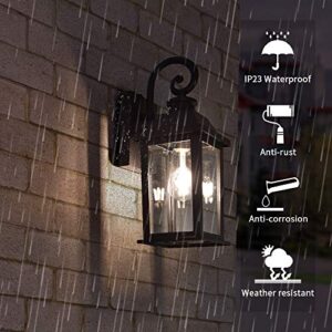 Outdoor Wall Light Dusk to Dawn Sensor Porch Light Exterior Wall Sconce Waterproof Matte Black Wall Lantern Outdoor Light Fixture Wall Mount Outdoor Light for House (Bulb Not Included)