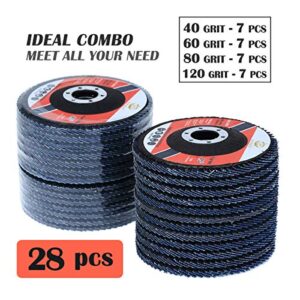 28 Pack 4 1/2 Inch Flap Disc Angle Grinder Sanding Disc 40 60 80 120 Grit Flap Sanding Disc (4 1/2 inch x 7/8 Inch)