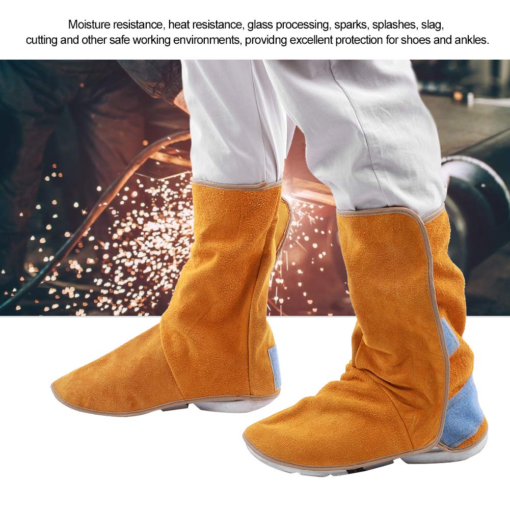 1Pair Cowhide Heat Resistant Flame-Retardant Welding Boot Cover Shoes Feet Cover Welder Leg Foot Safety Protection