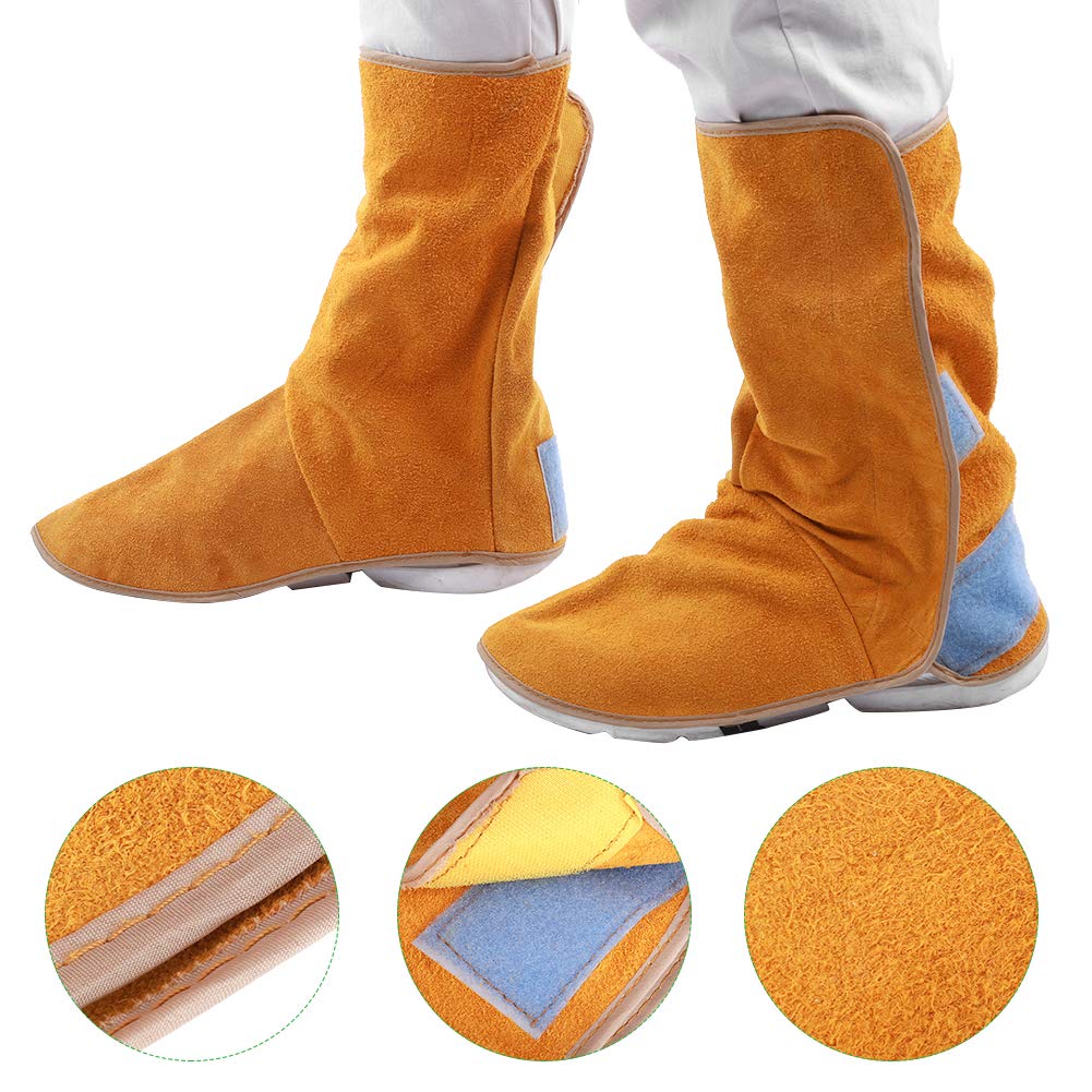 1Pair Cowhide Heat Resistant Flame-Retardant Welding Boot Cover Shoes Feet Cover Welder Leg Foot Safety Protection