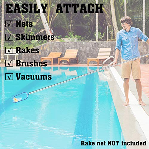 POOLWHALE 10.5 Foot Premium Aluminum Telescopic Swimming Pool Pole, Special Stripes Texture Strong Grip, Adjustable 8 Pieces 1.0 mm Expandable Step-Up, for Skimmer Nets, Vacuum Heads and Brushes