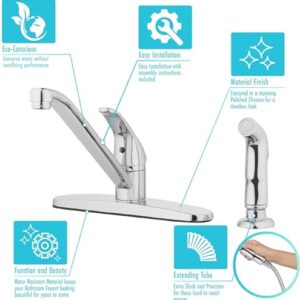 Aqua Vista 22-K81WS-CH-AV Kitchen Sink Faucet with Side Spray, Polished Chrome Single Handle