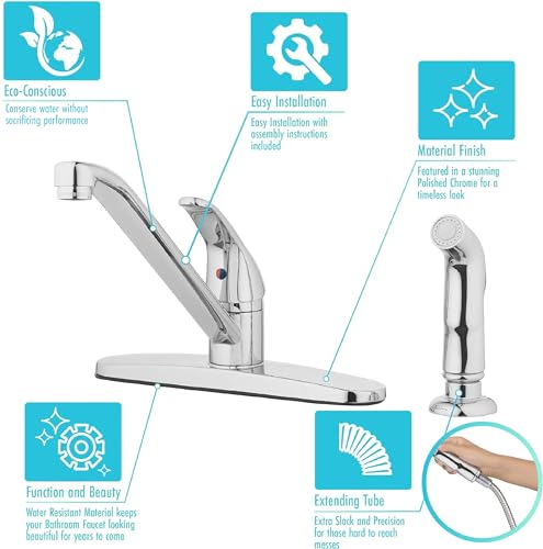 Aqua Vista 22-K81WS-CH-AV Kitchen Sink Faucet with Side Spray, Polished Chrome Single Handle