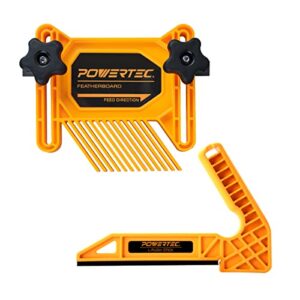 powertec 71555 2-pc universal featherboard and l-shaped table saw push stick woodworking safety kit