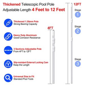 S-Union Thickened Telescopic 12 Feet Pool Pole, Upgraded Heavy Duty Aluminum Swimming Pool Cleaning Pole, Adjustable Length 4 to 12 Feet, Universal Pole for Skimmer Net Rake Brush Vacuum Head