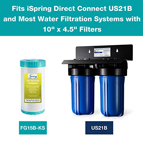 iSpring FG15B-KS Premium Quality Super Capacity GAC and KDF Carbon Filter Replacement Cartridge for Direct Connect Under Sink Water Filtration System US21B, 10” x 4.5”