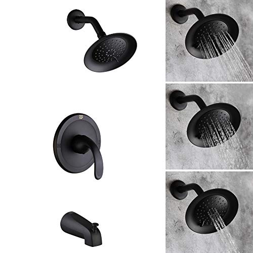 POP SANITARYWAR Shower Tub Faucet Set Matte Black Bathroom Rain Mixer 6 inch Shower Head System with Tub Spout Single Handle Shower Fixture with Valve and Tirm Kit