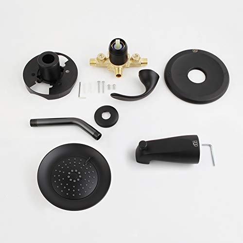 POP SANITARYWAR Shower Tub Faucet Set Matte Black Bathroom Rain Mixer 6 inch Shower Head System with Tub Spout Single Handle Shower Fixture with Valve and Tirm Kit