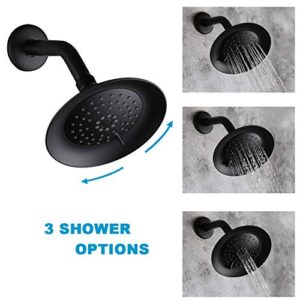 POP SANITARYWAR Shower Tub Faucet Set Matte Black Bathroom Rain Mixer 6 inch Shower Head System with Tub Spout Single Handle Shower Fixture with Valve and Tirm Kit