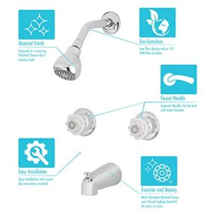 Aqua Vista 10SHO1H-CH-AV Acrylic Knobs Tub and Shower Faucet Trim Kit, Polished Chrome Two Handle