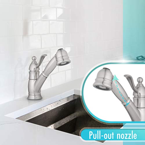 Aqua Vista 23-K81CO-BN-AV Singe Lever Kitchen Sink Faucet, Pull-Out Brushed Nickel