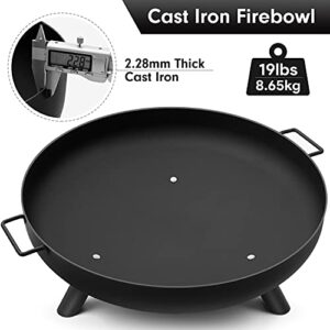 AMAGABELI GARDEN & HOME Fire Pit Outdoor Cast Iron Wood Burning Fire Bowl 28in with A Drain Hole Fireplace Extra Deep Large Round Outside Backyard Deck Camping Heavy Duty Metal Grate Rustproof BG368