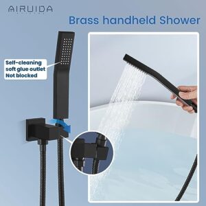 Airuida Matte Black 12 Inch Rainfall Shower System, Ceiling Mount Shower Faucet, Bathroom Shower Fixture with SUS304 Ultra-thin Rainfall Shower Head, Brass Handheld Shower Mixer with Rough-in Valve