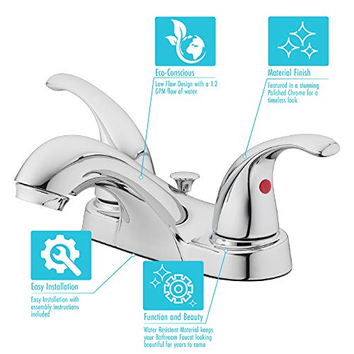 Aqua Vista 15-B42WP-CH-AV Two Handle Bathroom Sink Faucet, Polished Chrome