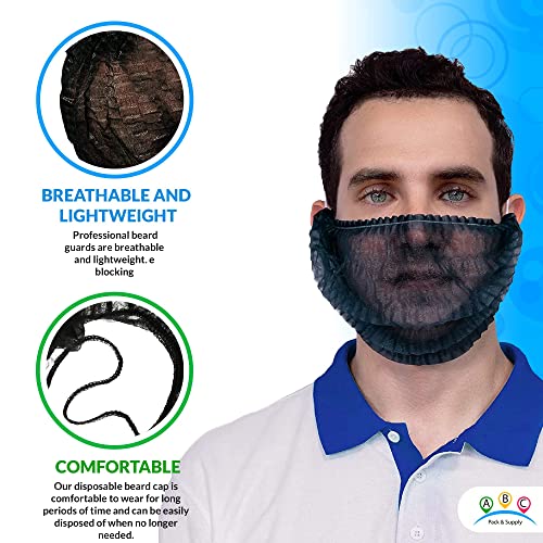 ABC Black Beard Covers for Men 18", 100 Pack of Polypropylene Beard Cover Protector, Beard Guard, Blue Net Protector, Reusable Beard Nets for Men Food Service, Kitchen Beard Hair Net