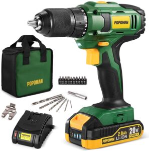 cordless drill, 20v max 1/2 inch compact drill driver kit, 2.0ah lithium-ion battery with fast charger, metal chuck, 398 in-lbs torque, 18+1 position clutch, 17pcs drill/driver bits - bhd750d