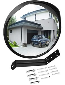 ovsor convex mirror outdoor for garage and traffic driveway park assistant, 12 in security mirror with adjustable fixing bracket indoor and outdoor