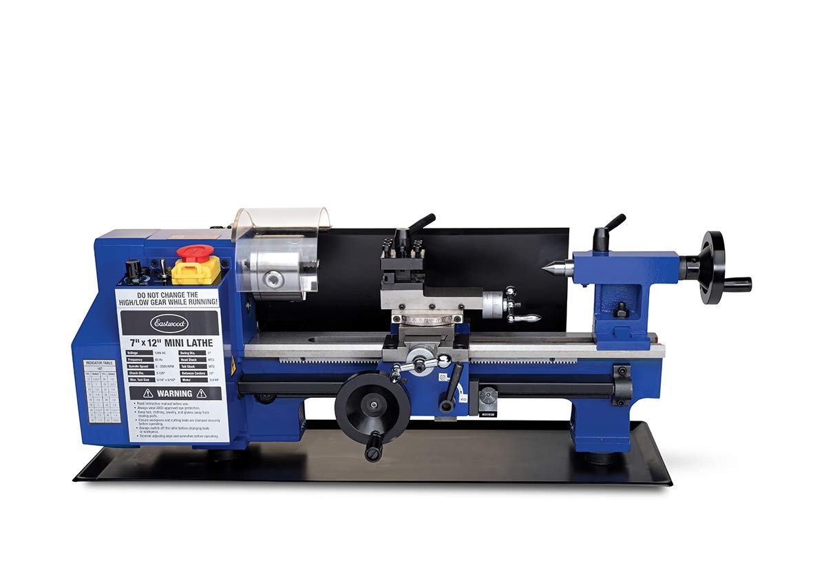 Eastwood Benchtop Metal Lathe 7 inch x 12 inch | Mini Metal Lathe Variable Speed 0-2500 RPM, Mini Lathe with 3-jaw Chuck | Benchtop Metal Lathe, Drilling Machine for Various Types of Metal Turning