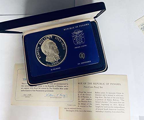 PA 1976 Republic of Panama Proof Coins Simon Bolivar .925 Silver Box & COA Proof