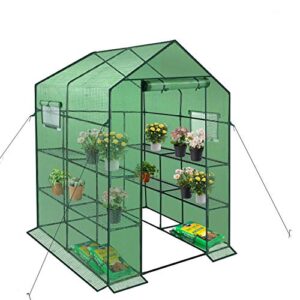 enstver polyethylene reinforced walk-in greenhouse with window,plant gardening green house 2 tiers and 8 shelves,l56.5 x w56.5 x h76.5