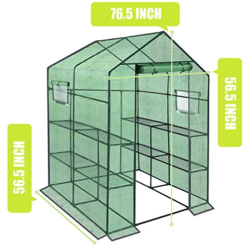 ENSTVER Polyethylene Reinforced Walk-in Greenhouse with Window,Plant Gardening Green House 2 Tiers and 8 Shelves,L56.5 x W56.5 x H76.5