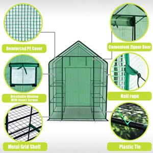 ENSTVER Polyethylene Reinforced Walk-in Greenhouse with Window,Plant Gardening Green House 2 Tiers and 8 Shelves,L56.5 x W56.5 x H76.5