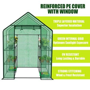 ENSTVER Polyethylene Reinforced Walk-in Greenhouse with Window,Plant Gardening Green House 2 Tiers and 8 Shelves,L56.5 x W56.5 x H76.5