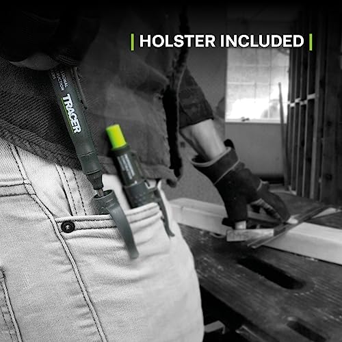 TRACER Deep Hole Construction Pencil with TRACER Site Holster. Extendable 2B Carpenter Pencil with Inbuilt Carpenter Pencil Sharpener