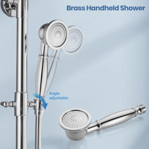 Airuida Shower Fixture, Brass Exposed Pipe Shower System, Chrome Polish 8 Inch Rainfall Shower Head Single handle with Dual Functions Shower Faucet Combo Unit Set