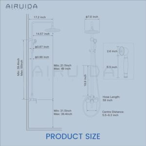 Airuida Shower Fixture, Brass Exposed Pipe Shower System, Chrome Polish 8 Inch Rainfall Shower Head Single handle with Dual Functions Shower Faucet Combo Unit Set