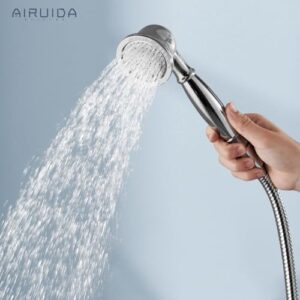 Airuida Shower Fixture, Brass Exposed Pipe Shower System, Chrome Polish 8 Inch Rainfall Shower Head Single handle with Dual Functions Shower Faucet Combo Unit Set