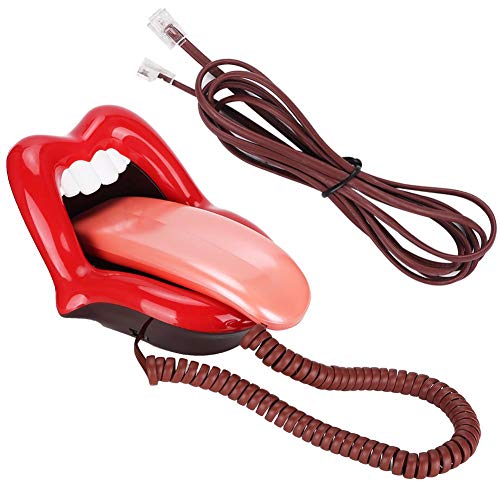 Large Tongue Landline,WX-3203# No Caller ID Red Large Tongue Shape Desktop Telephone Support Number Storage/Dialing Pause/Redial,Fashionable Home Decoration Phone