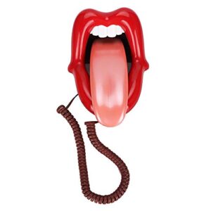 Large Tongue Landline,WX-3203# No Caller ID Red Large Tongue Shape Desktop Telephone Support Number Storage/Dialing Pause/Redial,Fashionable Home Decoration Phone