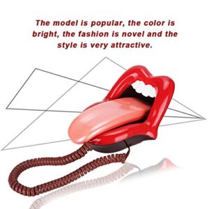 Large Tongue Landline,WX-3203# No Caller ID Red Large Tongue Shape Desktop Telephone Support Number Storage/Dialing Pause/Redial,Fashionable Home Decoration Phone