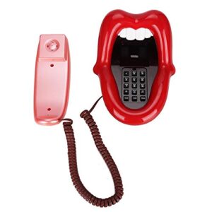 Large Tongue Landline,WX-3203# No Caller ID Red Large Tongue Shape Desktop Telephone Support Number Storage/Dialing Pause/Redial,Fashionable Home Decoration Phone