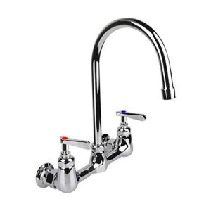 kwode wall mount faucet 8 inch center commercial kitchen sink faucet with 6" gooseneck swivel spout 2 handles control brass contructed chrome finish