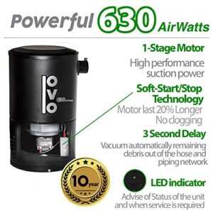 OVO, Black Compact and Powerful Central Vacuum System, Condo Vac, 630 Air Watts, Use with Disposable Bags, 18L or 4.75Gal