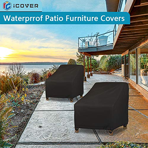iCOVER Patio Chair Cover, 210D Lightweight Waterproof Cover For Deep Seat Armchair Lounge, Buckles Drawstring Design