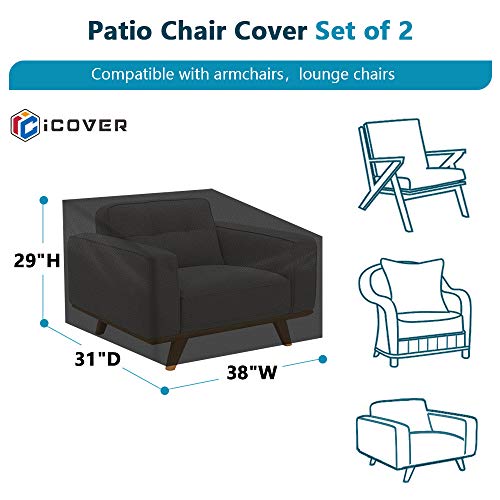 iCOVER Patio Chair Cover, 210D Lightweight Waterproof Cover For Deep Seat Armchair Lounge, Buckles Drawstring Design