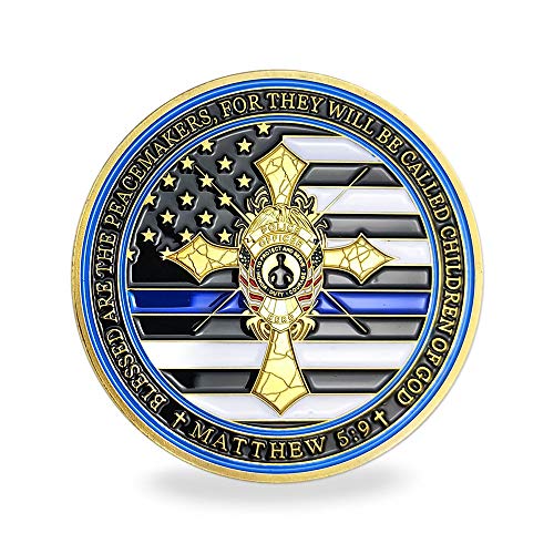 US Police Officers Thin Blue Line Flag Law Enforcement Cross Challenge Coin Gift