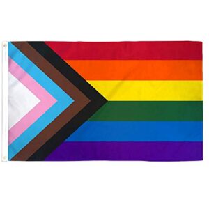 enmoon progress pride flag rainbow vibrant colors(3’x 5’, poly,1 pack) perfect for showing your pride lgtbq community support