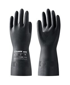 lanon rubber chemical resistant gloves, reusable heavy-duty safety work gloves, acid & alkali protection, non-slip, large