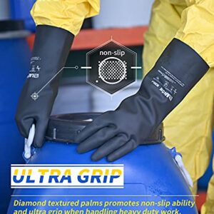 LANON Rubber Chemical Resistant Gloves, Reusable Heavy-duty Safety Work Gloves, Acid & Alkali Protection, Non-Slip, Large