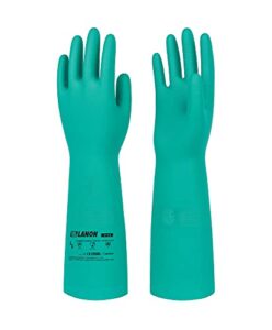 lanon nitrile chemical resistant gloves, reusable heavy duty safety work gloves, acid, alkali and oil protection, 18" length, non-slip, large