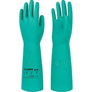 LANON Nitrile Chemical Resistant Gloves, Reusable Heavy Duty Safety Work Gloves, Acid, Alkali and Oil Protection, 18" Length, Non-Slip, Large