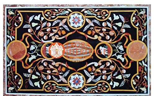 Black Marble 4'x2' Dining Garden Table Top Pietra Dura Inlay Hallway Decor