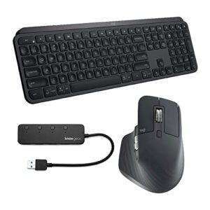 logitech mx keys wireless keyboard with mx master 3 wireless mouse and knox usb hub bundle (3 items)